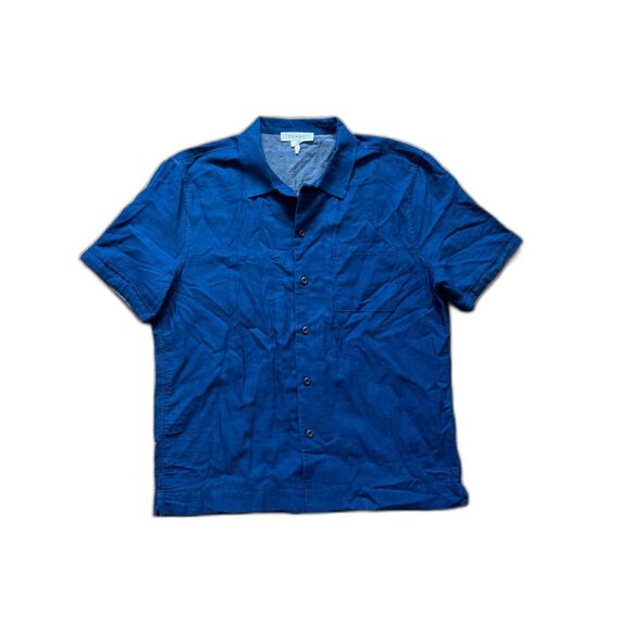 FRAME Blue Short Sleeve Cotton Button Up Camp Shirt Top Mens Size Medium - Picture 3 of 9